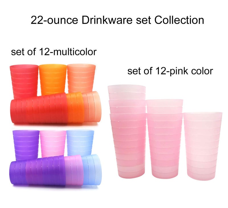 KX-WARE Mixed Drinkware 22-ounce Plastic Tumblers/Drinking Glasses/Party Cups/Iced Tea Glasses, Set of 12 Pink | Unbreakable, Dishwasher Safe, BPA Free - Image 5